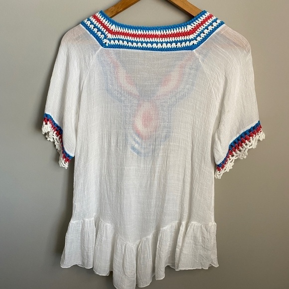 Another Story Women's Crochet Trimmed White Beach‎ Cover-Up Top Size Small - Picture 3 of 11